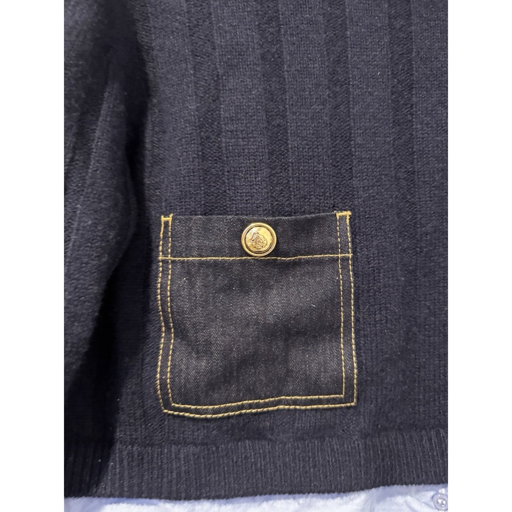 Sandro Women's Cropped Wool cashmere Sweater Navy Layered Size 1 Preppy - Picture 2 of 12